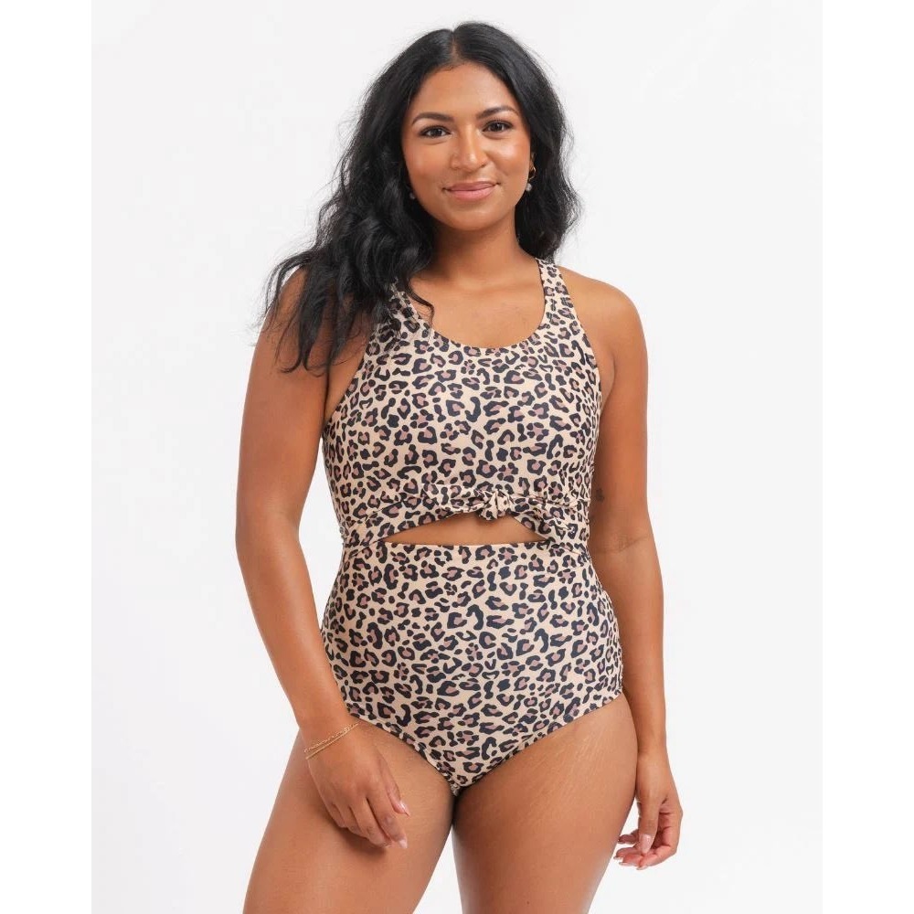 Lime Ricki Leopard Knotted One-Piece Swimsuit Cutout Cheetah Size X-Large XL NWT